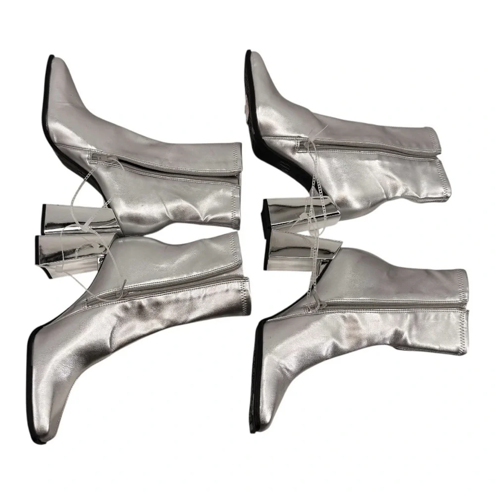 Gianni Bini Silver Metallic Block Heel Ankle Boots - Picture 11 of 15